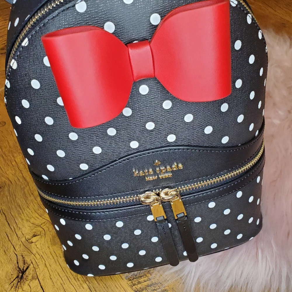 NWT Kate Spade x Disney Minnie Dome Backpack Polka Dot Leather